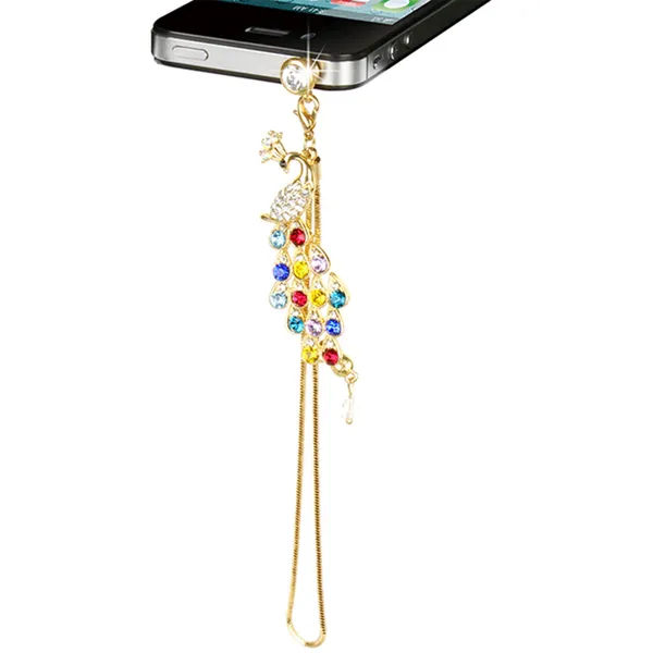 Colorful Crystal Diamond Peacock Dust Cap Pendant For Cell Phone 3.5mm Jack photo 4
