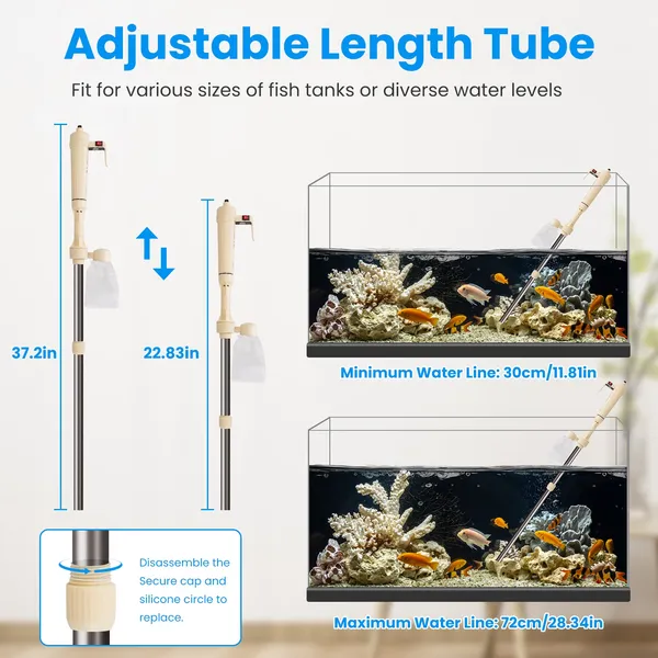 Multifunctional Electric Aquarium Gravel Cleaner Kit Length Adjustable Automatic Fish Tank Vacuum Cleaner photo 4