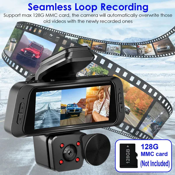 1080P FUD 3 Channel WiFi Dash Cam 170° Wide Angle Triple Car Camera With IR Night G-Sensor Motion Detection Loop Recording App Control Support 128G Max photo 3