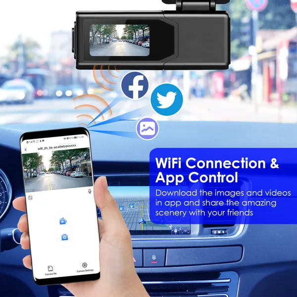2K HD Front Dash Cam For Car With IPS Screen Night Vision Loop Recording Included 32G Storage Card 140° Wide Angle WiFi App Control Front Dashcam photo 2