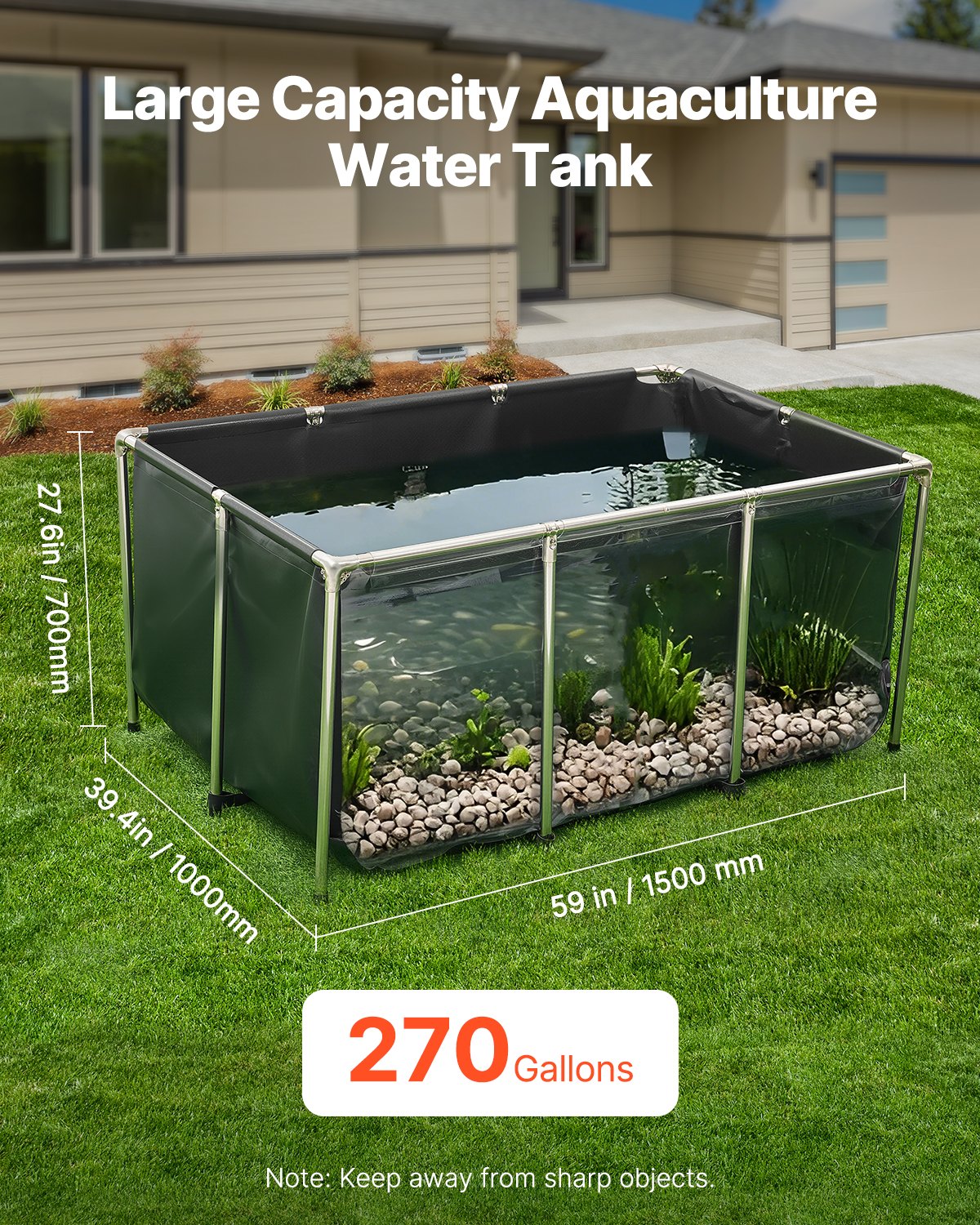 Canvas Fish Pond Above Ground Koi Tank 270 Gal With Clear Viewing Panel photo 5