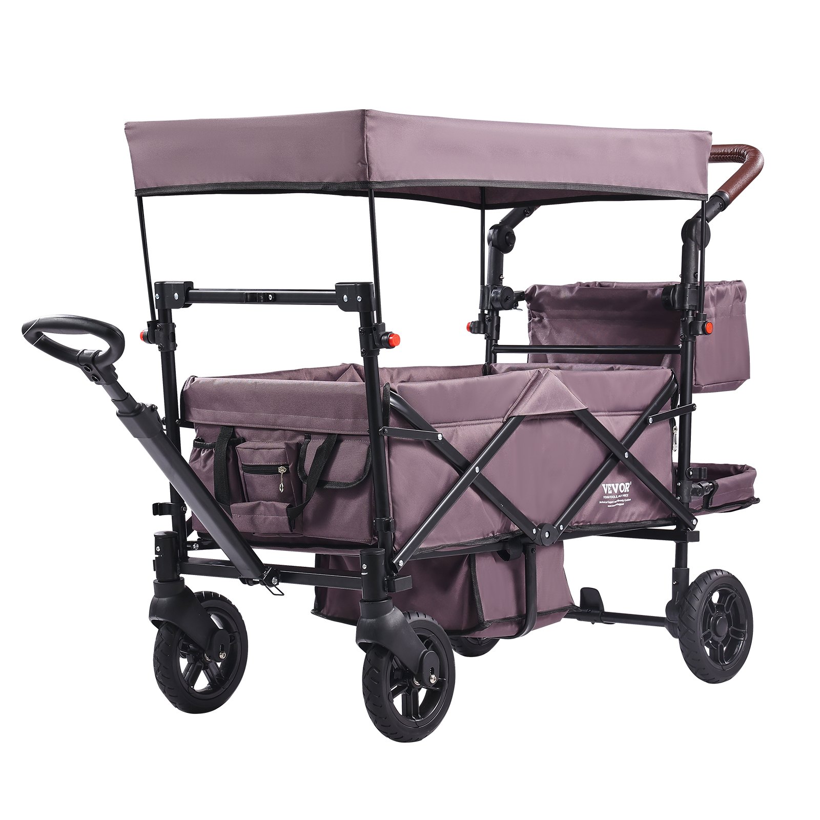 Wagon Stroller For 2 Kids, Push Pull Quad Collapsible Stroller With Adjustable Handle, Encircling Harness Removable Canopy,4 Wheels W/ Brakes,Mutifunction Tandem Stroller For Camping Dark Purple photo 1