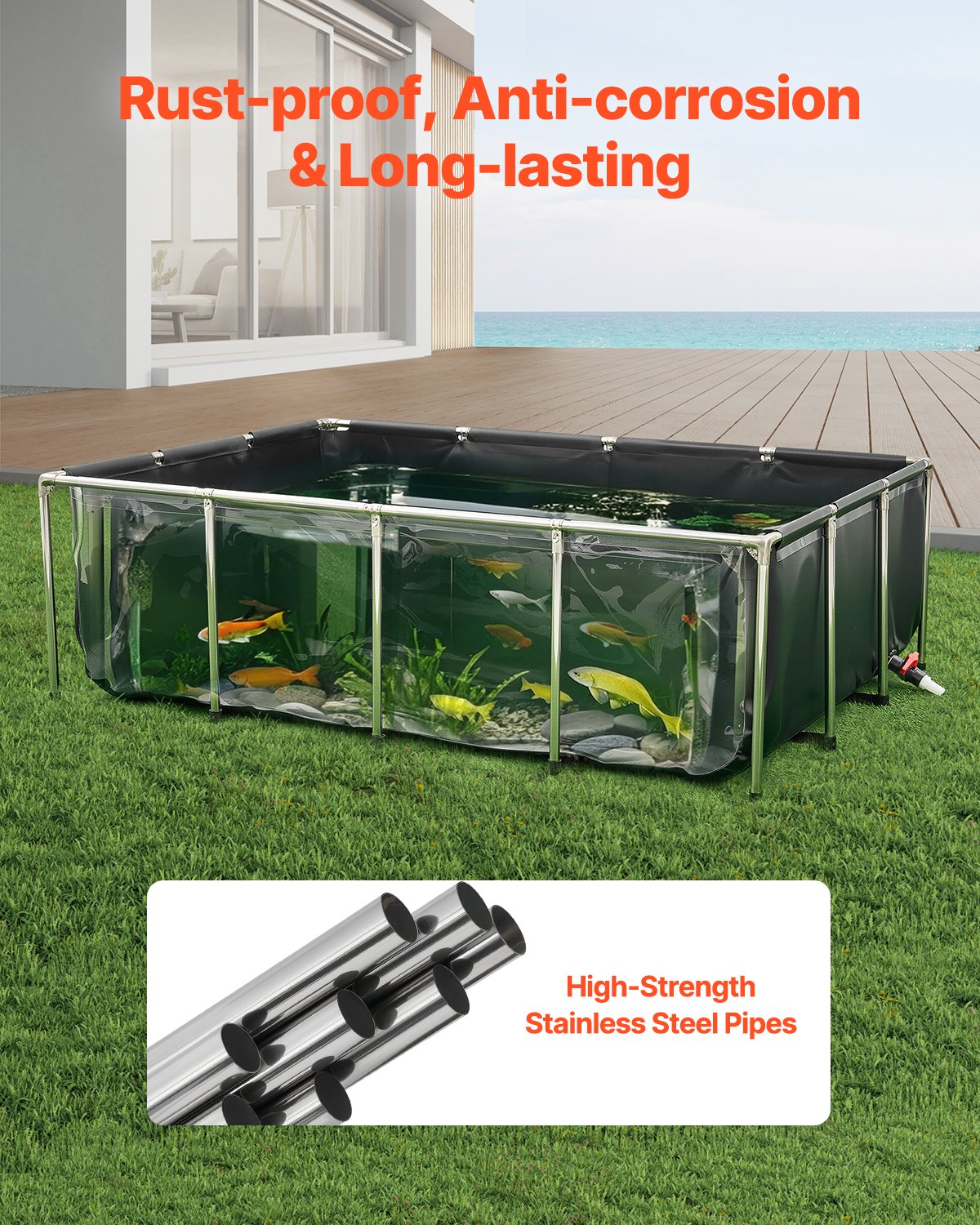 Canvas Fish Pond Above Ground Koi Tank 470 Gal With Clear Viewing Panel photo 3