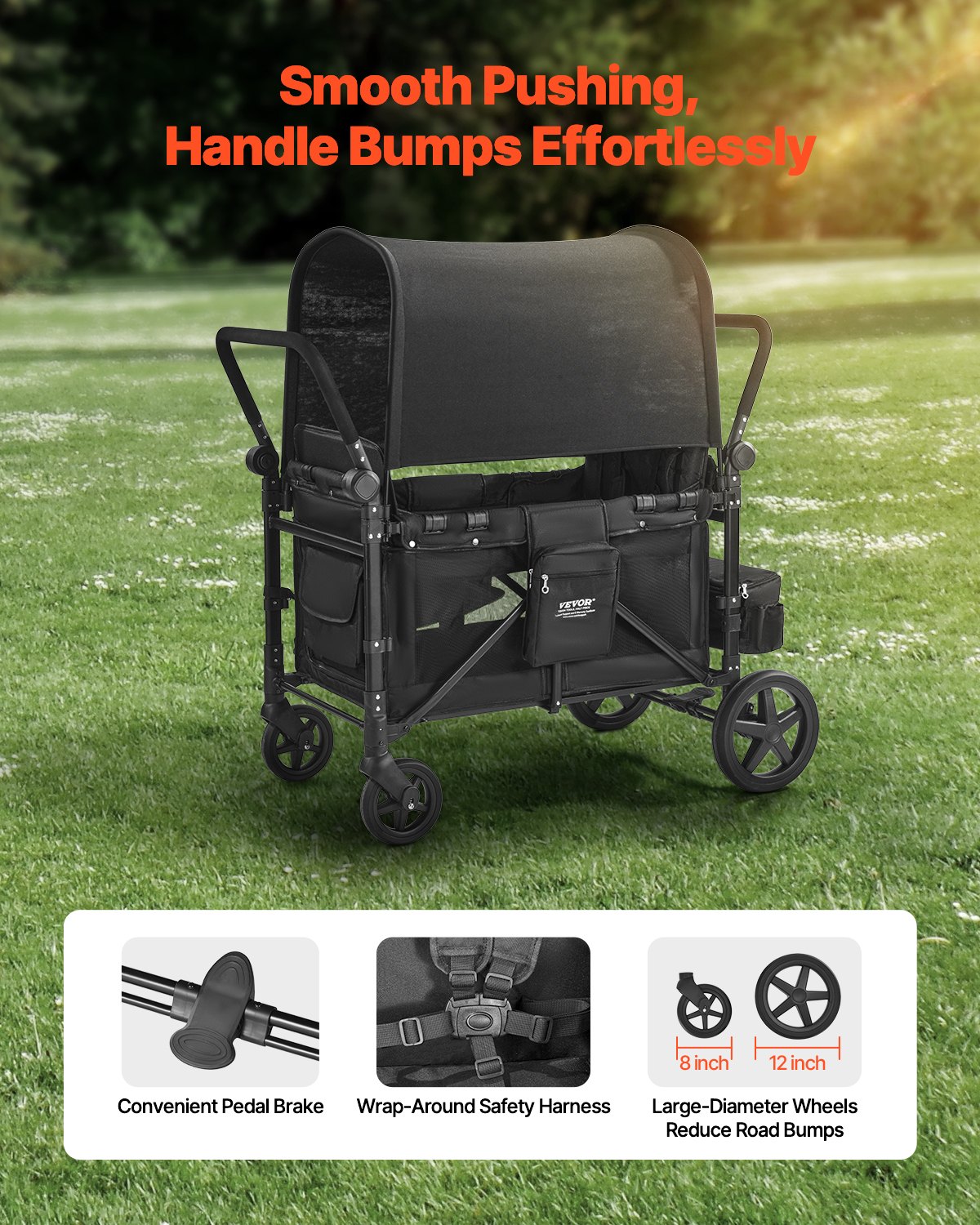 Wagon Stroller For 4 Kids Push Pull Quad Collapsible Stroller 330LBS Loading photo 3