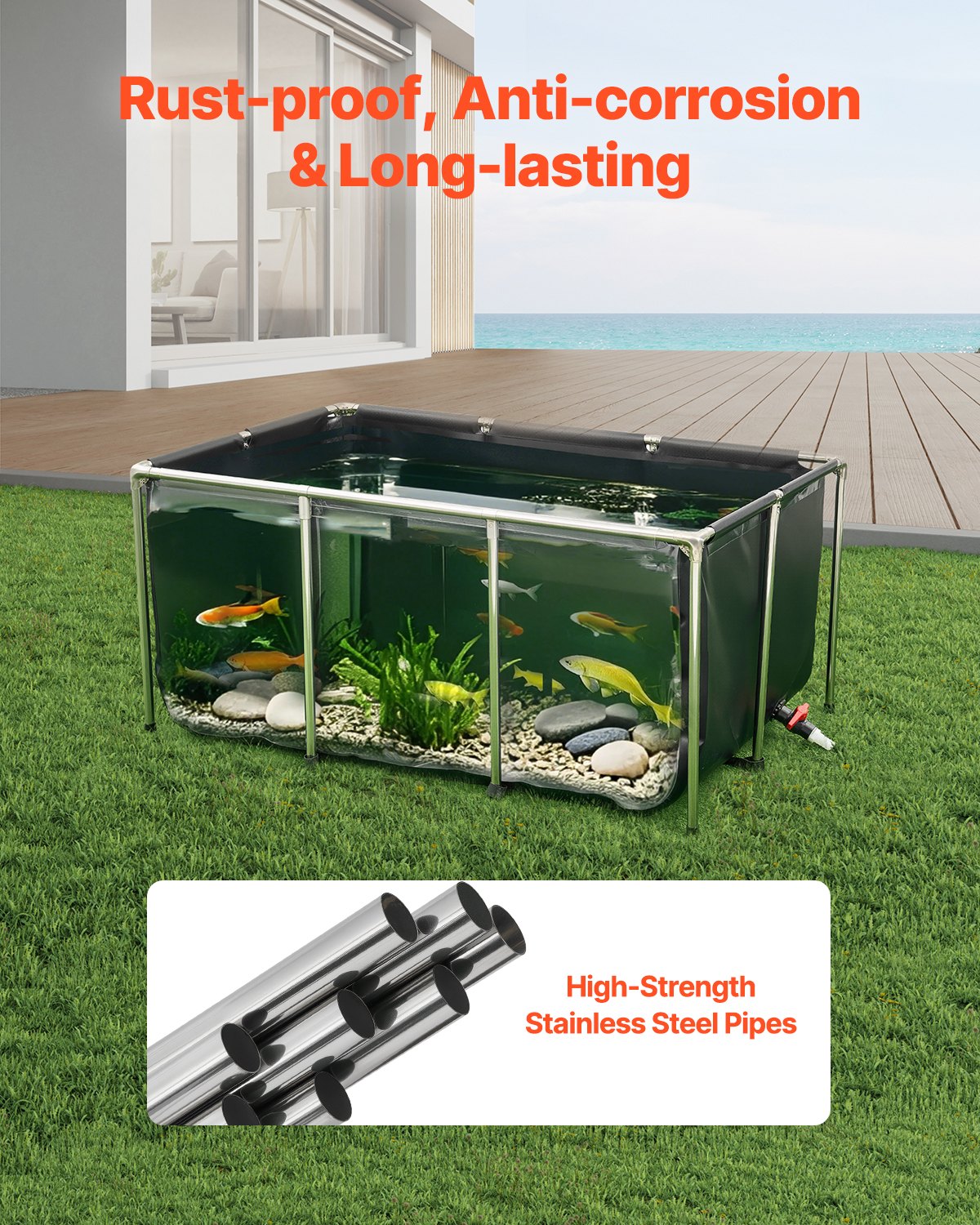 Canvas Fish Pond Above Ground Koi Tank 270 Gal With Clear Viewing Panel photo 4