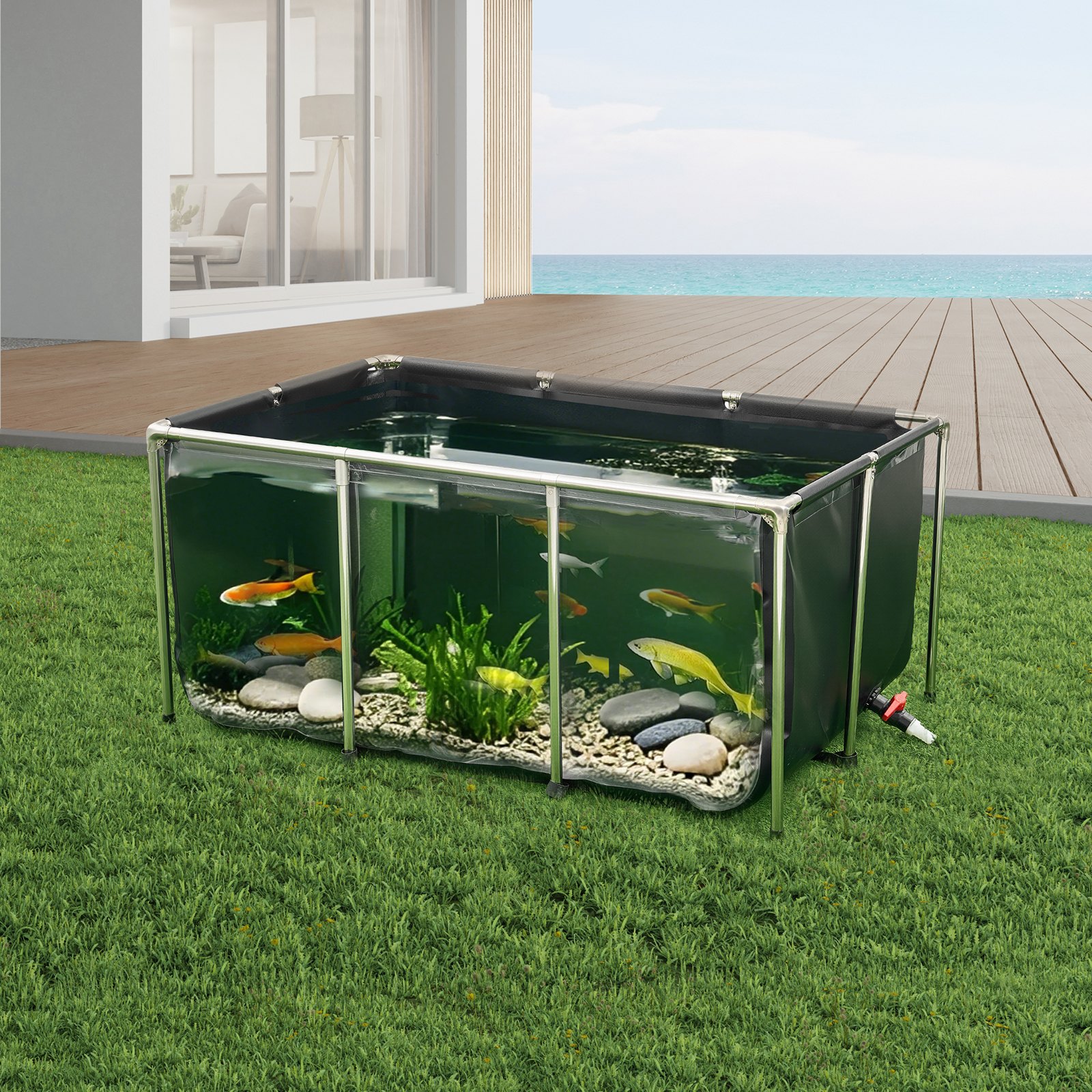 Canvas Fish Pond Above Ground Koi Tank 270 Gal With Clear Viewing Panel photo 6