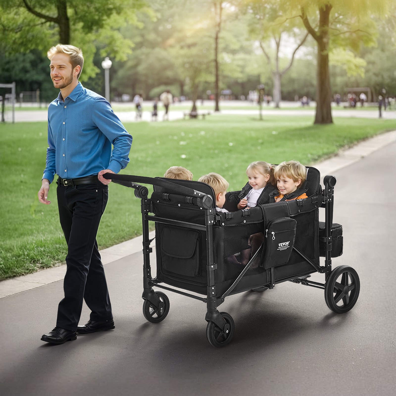 Wagon Stroller For 4 Kids Push Pull Quad Collapsible Stroller 330LBS Loading photo 6