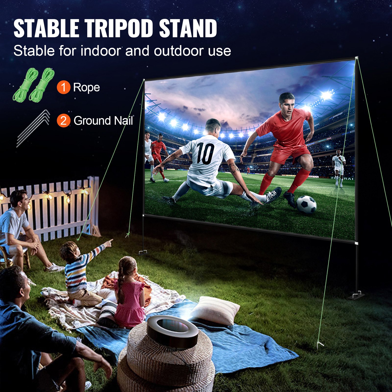 Projector Screen With Stand 150inch Portable Movie Screen 16:9 4K HD Wide Angle Outdoor Projector Screen Stand Easy Assembly With Storage Bag For Home Theater Office Outdoor Use photo 4