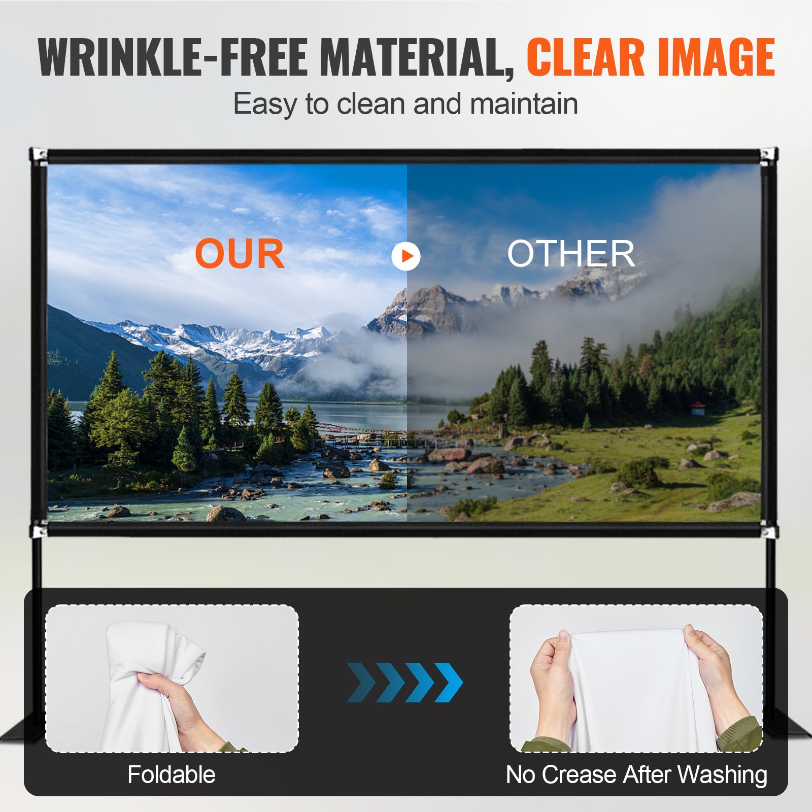 Projector Screen With Stand 150inch Portable Movie Screen 16:9 4K HD Wide Angle Outdoor Projector Screen Stand Easy Assembly With Storage Bag For Home Theater Office Outdoor Use photo 3