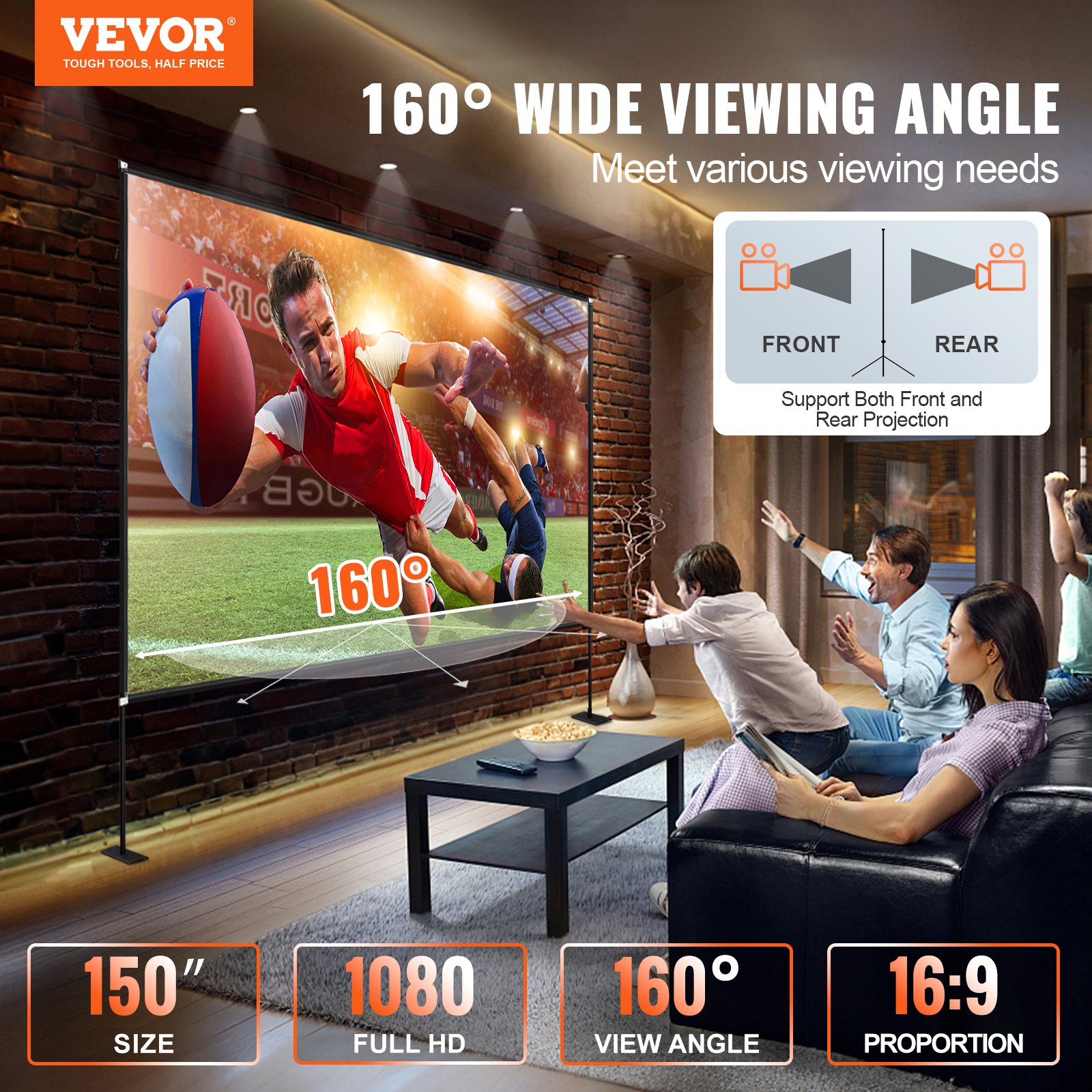 Projector Screen With Stand 150inch Portable Movie Screen 16:9 4K HD Wide Angle Outdoor Projector Screen Stand Easy Assembly With Storage Bag For Home Theater Office Outdoor Use photo 2