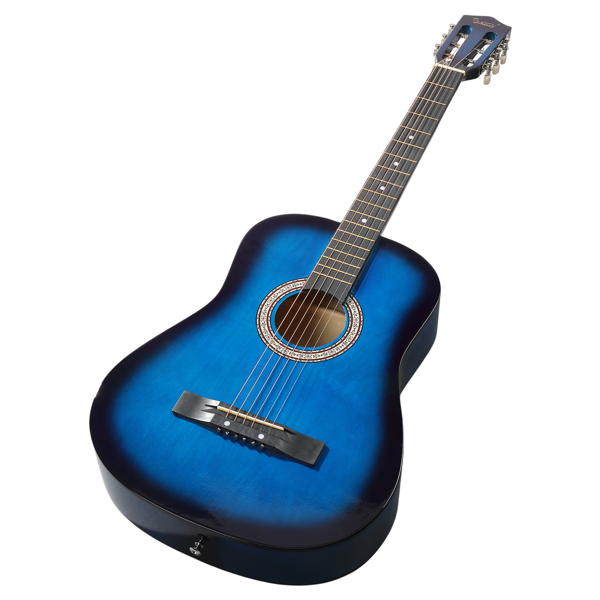 Blue 38-inch Round Acoustic Guitar With Picks, Strings, Capo, Case, Tuner, And Strap photo 5