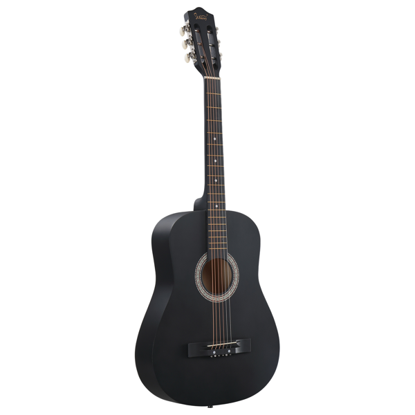 Matte Black 38-inch Round Acoustic Guitar With Picks, Strings, Capo, Case, Tuner, And Strap photo 5