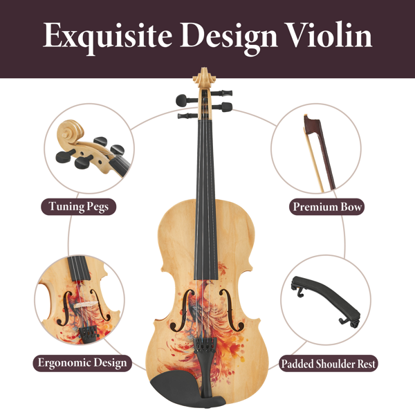 Professional 4/4 Full-Size Violin - Premium Sound, Durable & Lightweight Design With Complete Accessories, Exquisite Handcrafted Finish, Ideal Unique Gift For Musicians photo 5