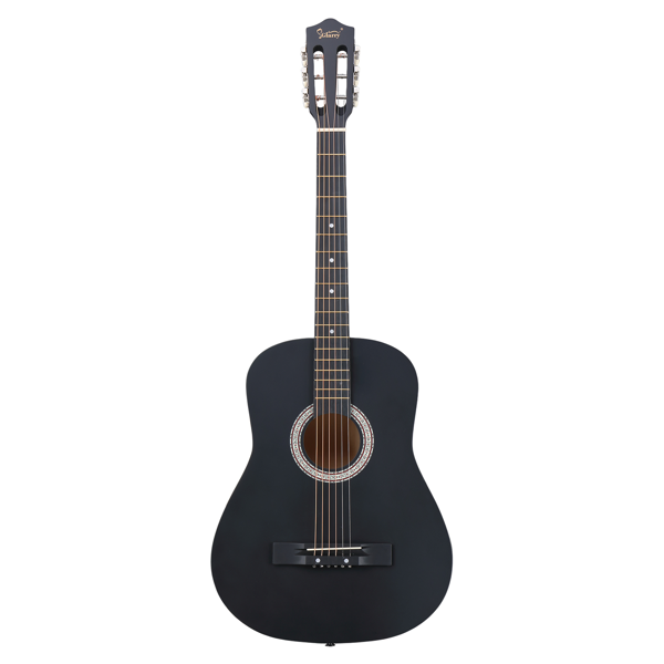 Matte Black 38-inch Round Acoustic Guitar With Picks, Strings, Capo, Case, Tuner, And Strap photo 1