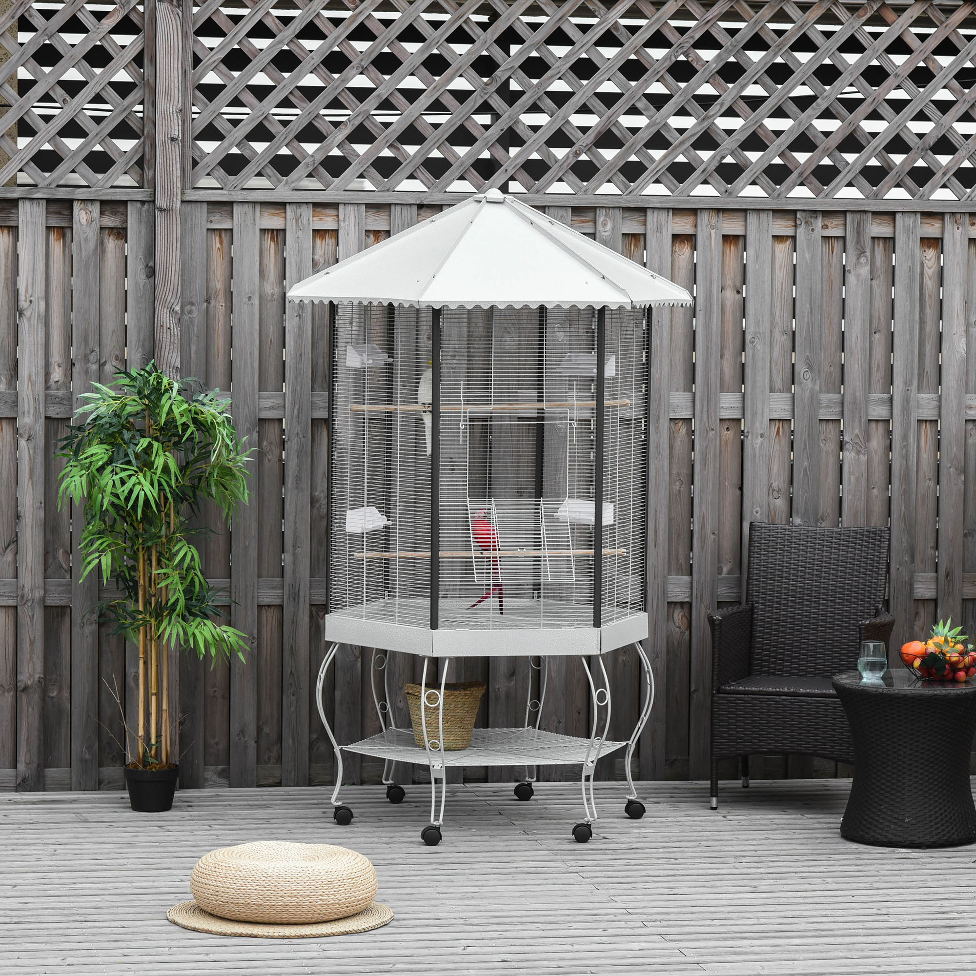 77" Flight Bird Cage Hexagon Covered Canopy Portable Aviary With Storage photo 5
