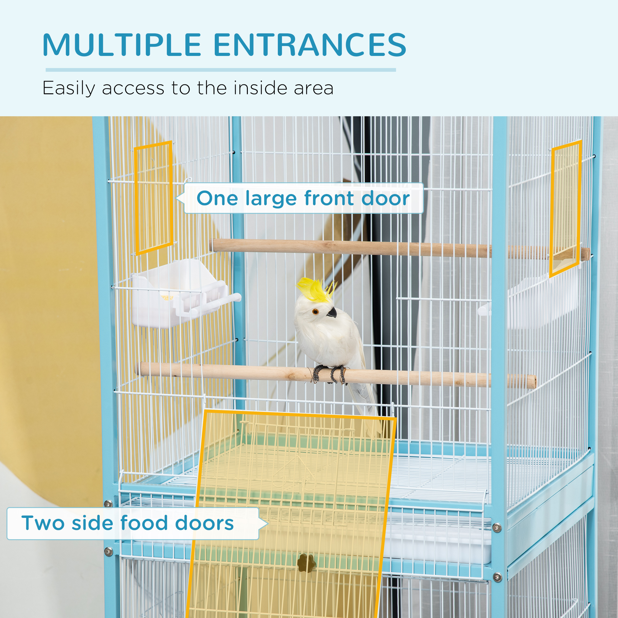 55" 2 In 1 Bird Cage Aviary Parakeet House for finches, budgies with Wheels, Light Blue photo 2
