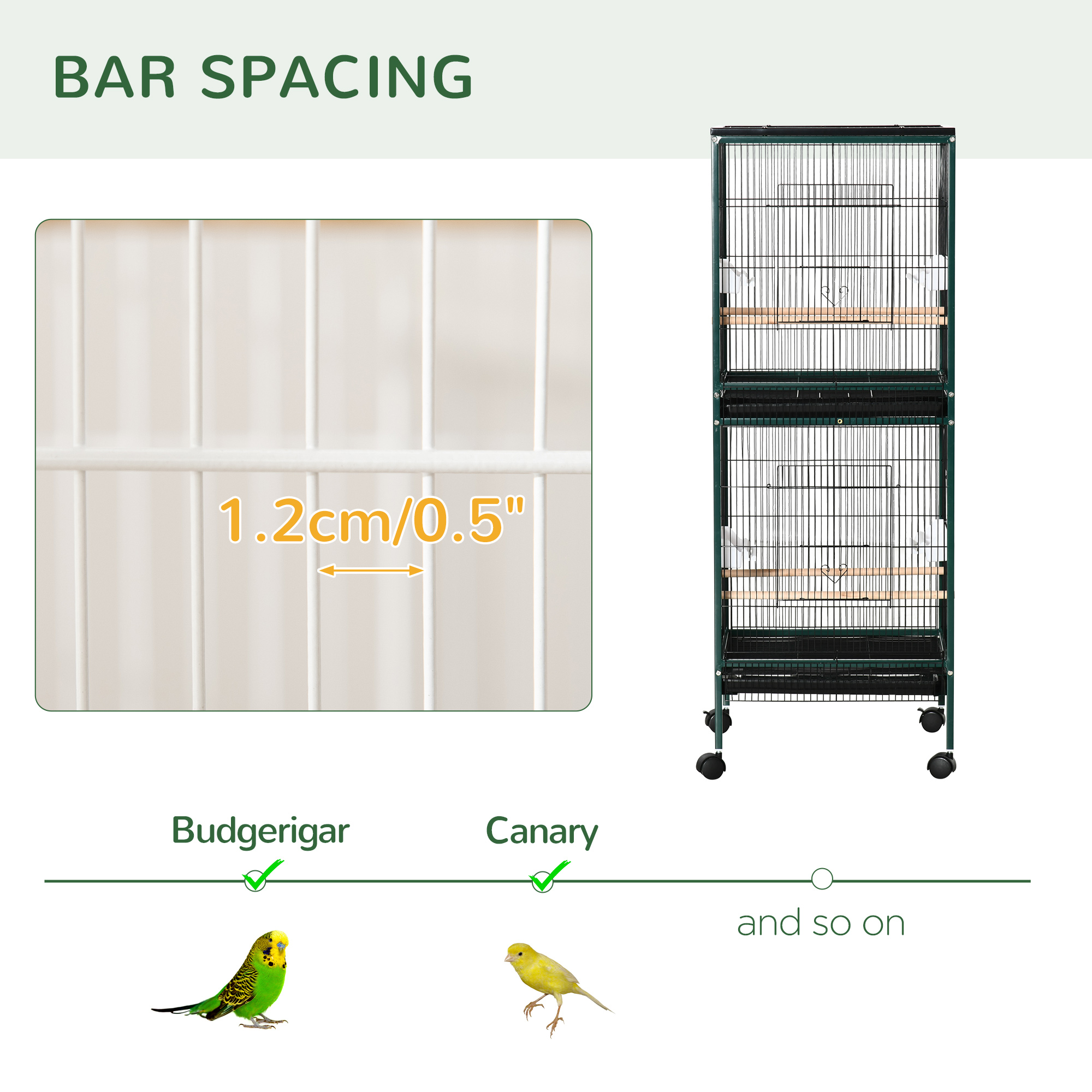 Large Bird Cage with 1.7 ft. Width for Wingspan, Bird Aviary Indoor with Multi-Door Design, Fit for a Canary, Finch, Conure, 55", Green photo 5