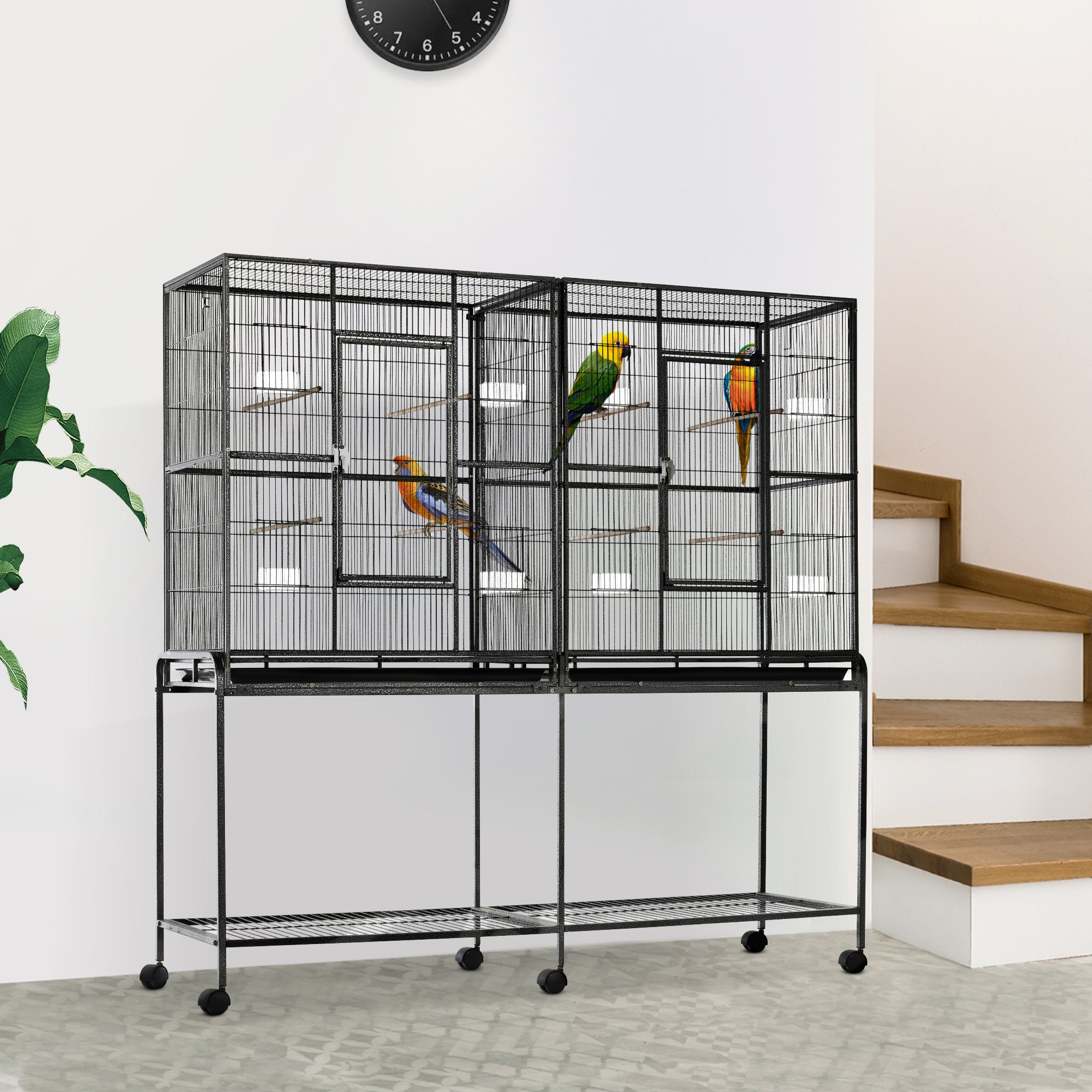Rolling 65"L Bird Cage w/ Storage Shelf Wood Perch Food Container photo 1