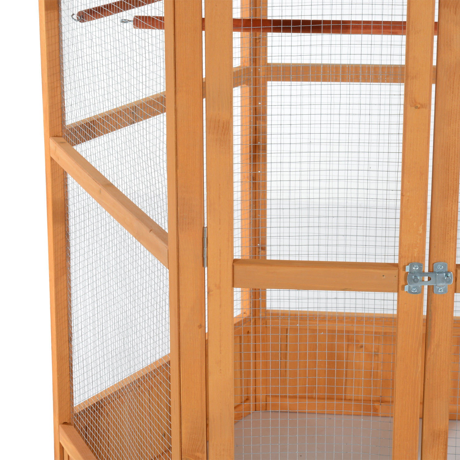 69" Wooden Hexagonal Outdoor Aviary Flight Bird Cage With Covered Roof, Brown photo 4
