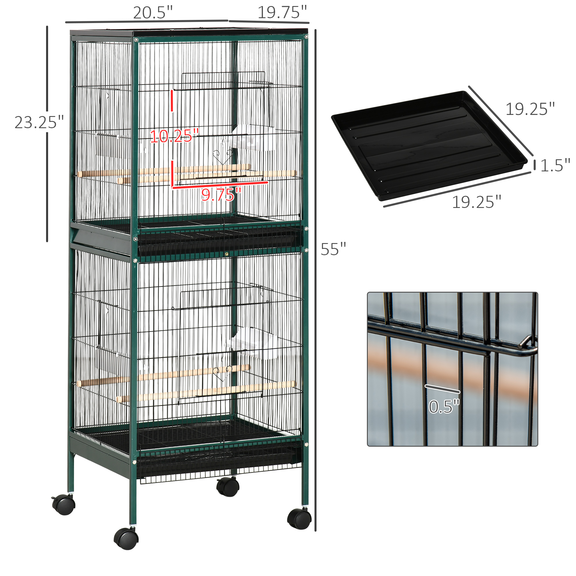 Large Bird Cage with 1.7 ft. Width for Wingspan, Bird Aviary Indoor with Multi-Door Design, Fit for a Canary, Finch, Conure, 55", Green photo 7