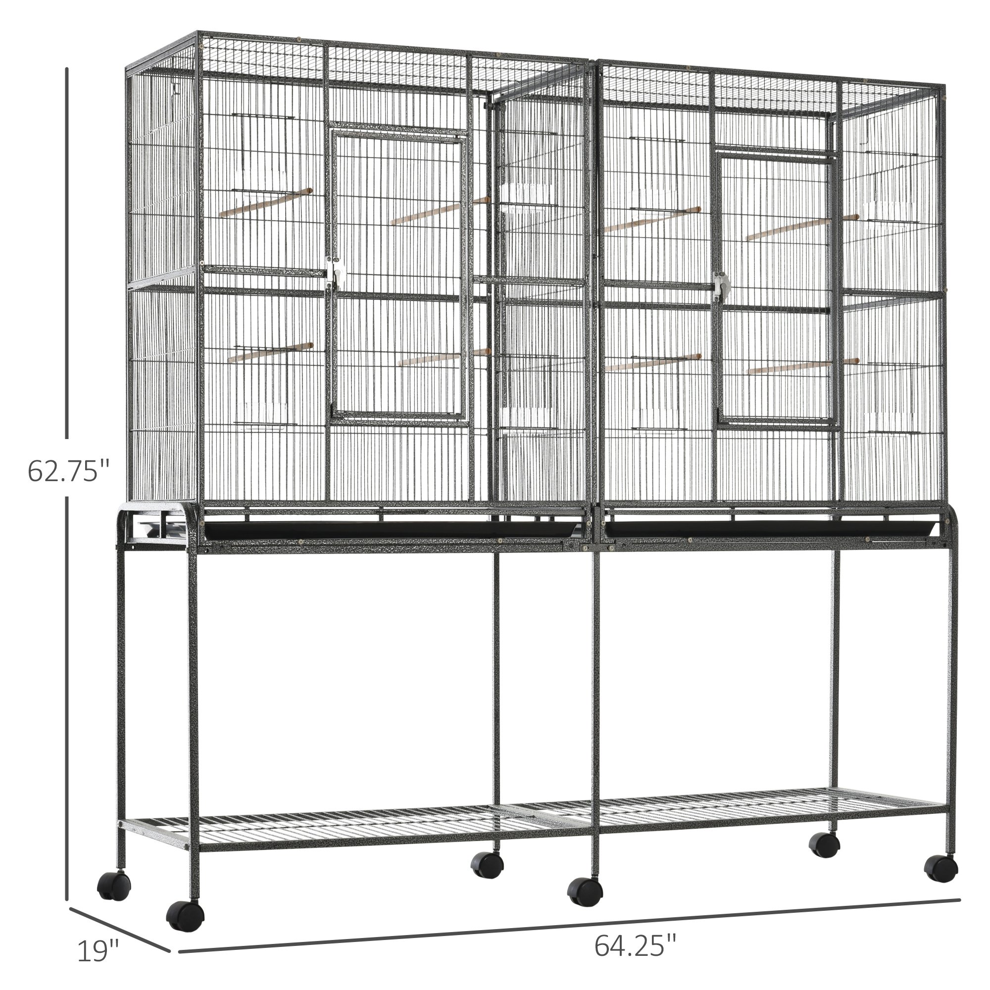 Rolling 65"L Bird Cage w/ Storage Shelf Wood Perch Food Container photo 6