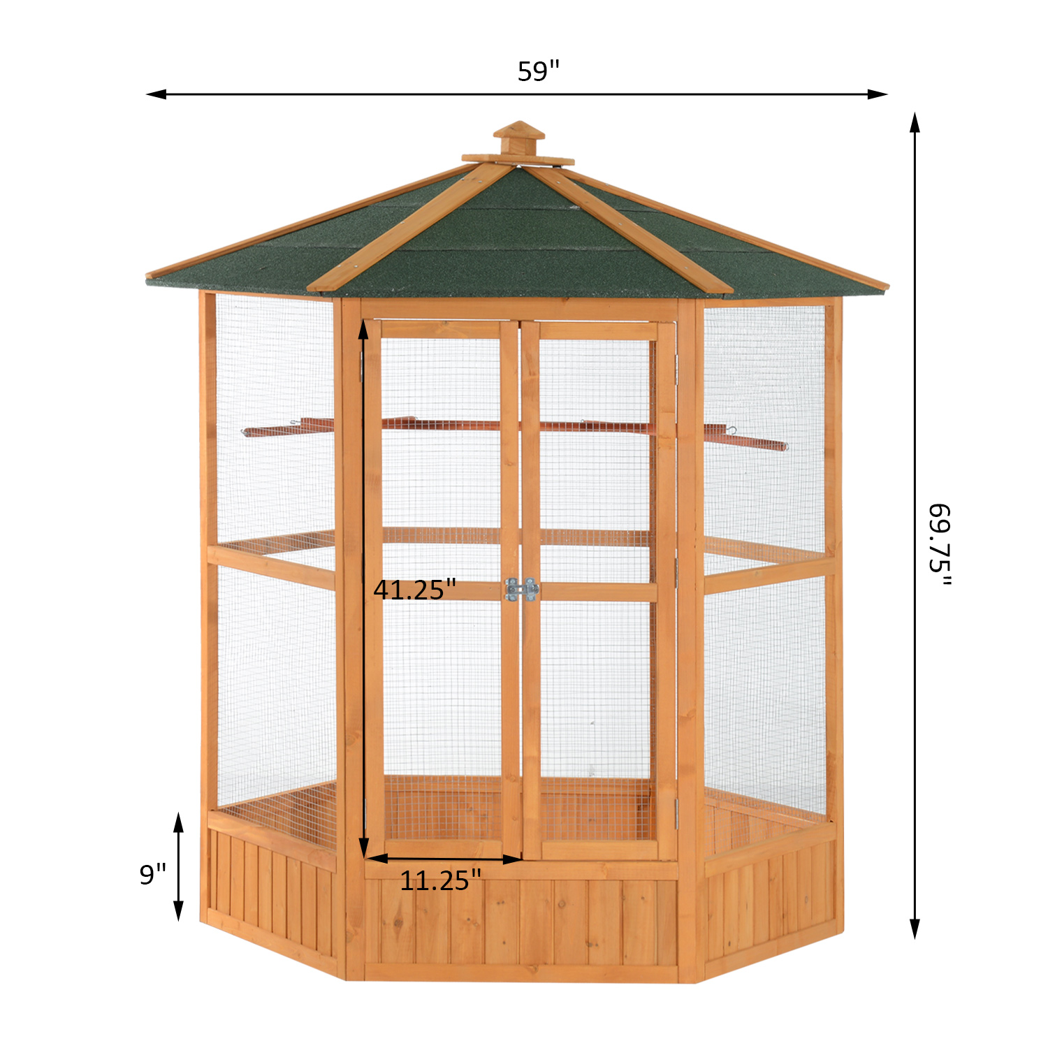 69" Wooden Hexagonal Outdoor Aviary Flight Bird Cage With Covered Roof, Brown photo 6