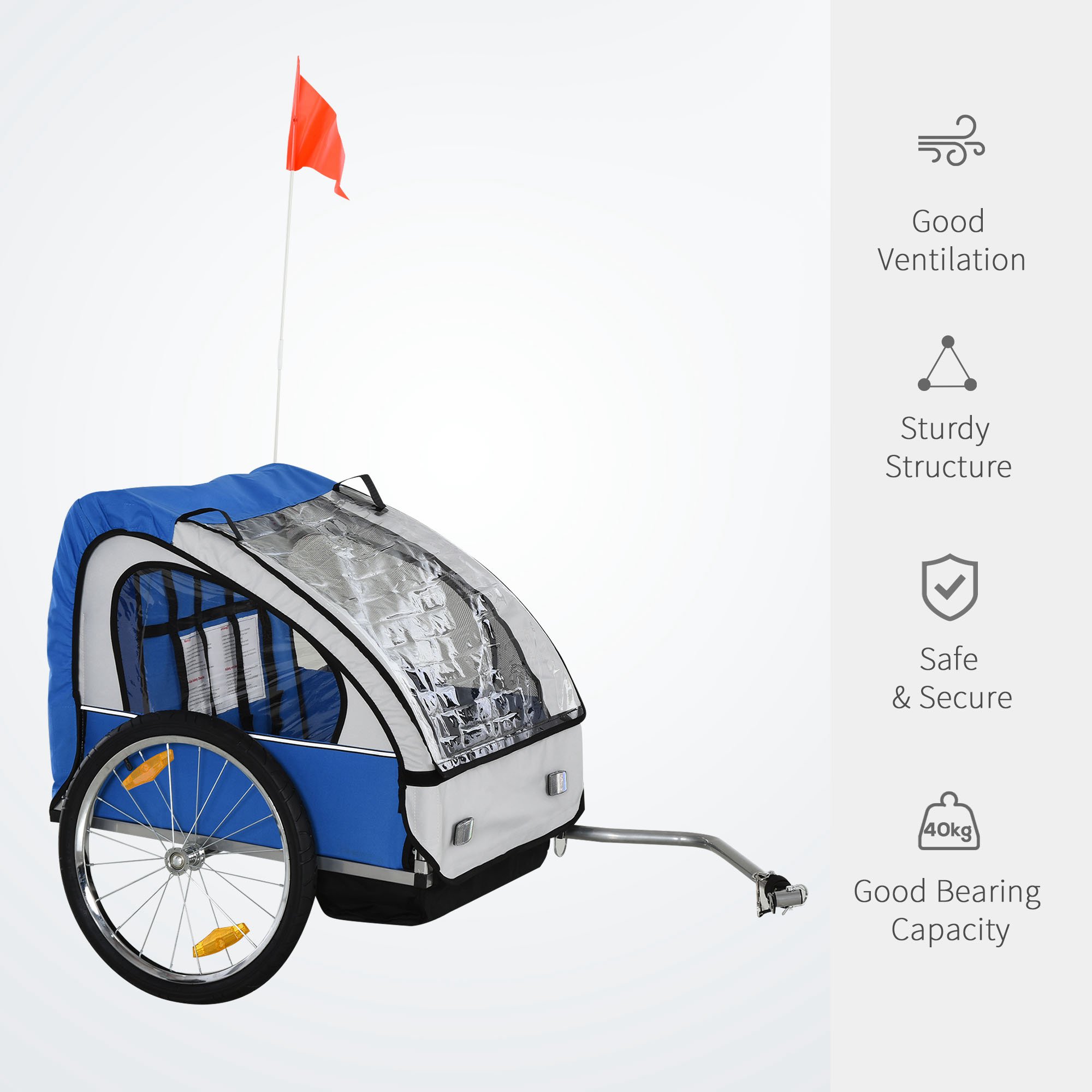2-Seat Child Bike Trailer for Kids with a Strong Steel Frame, 5-Point Safety Harnesses, & Comfortable Seat, Blue photo 6