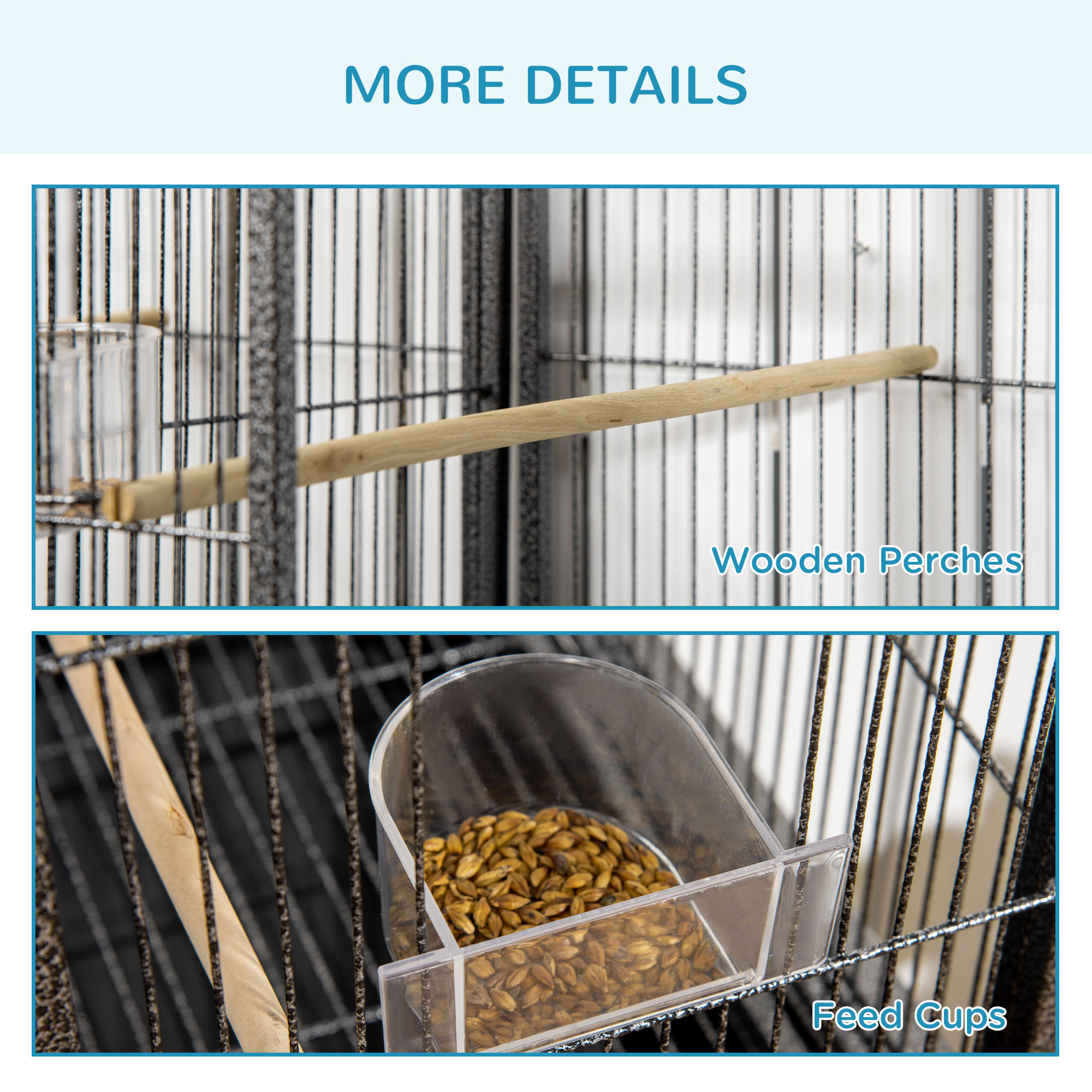 Rolling 65"L Bird Cage w/ Storage Shelf Wood Perch Food Container photo 5