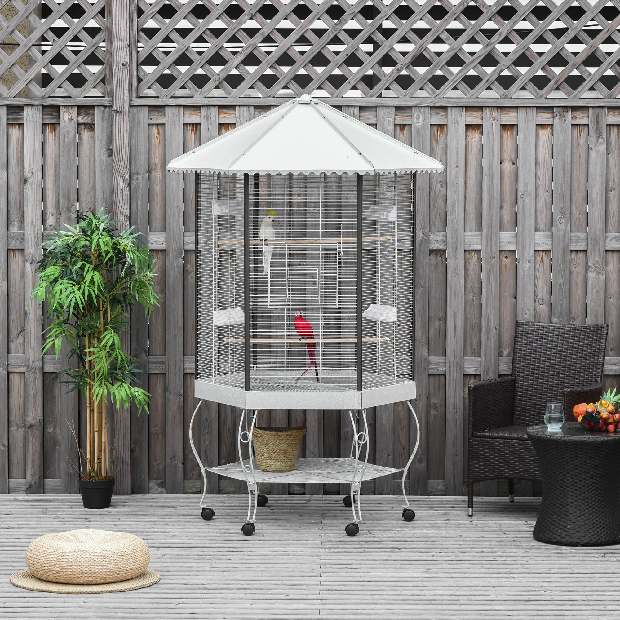 77" Flight Bird Cage Hexagon Covered Canopy Portable Aviary With Storage photo 3