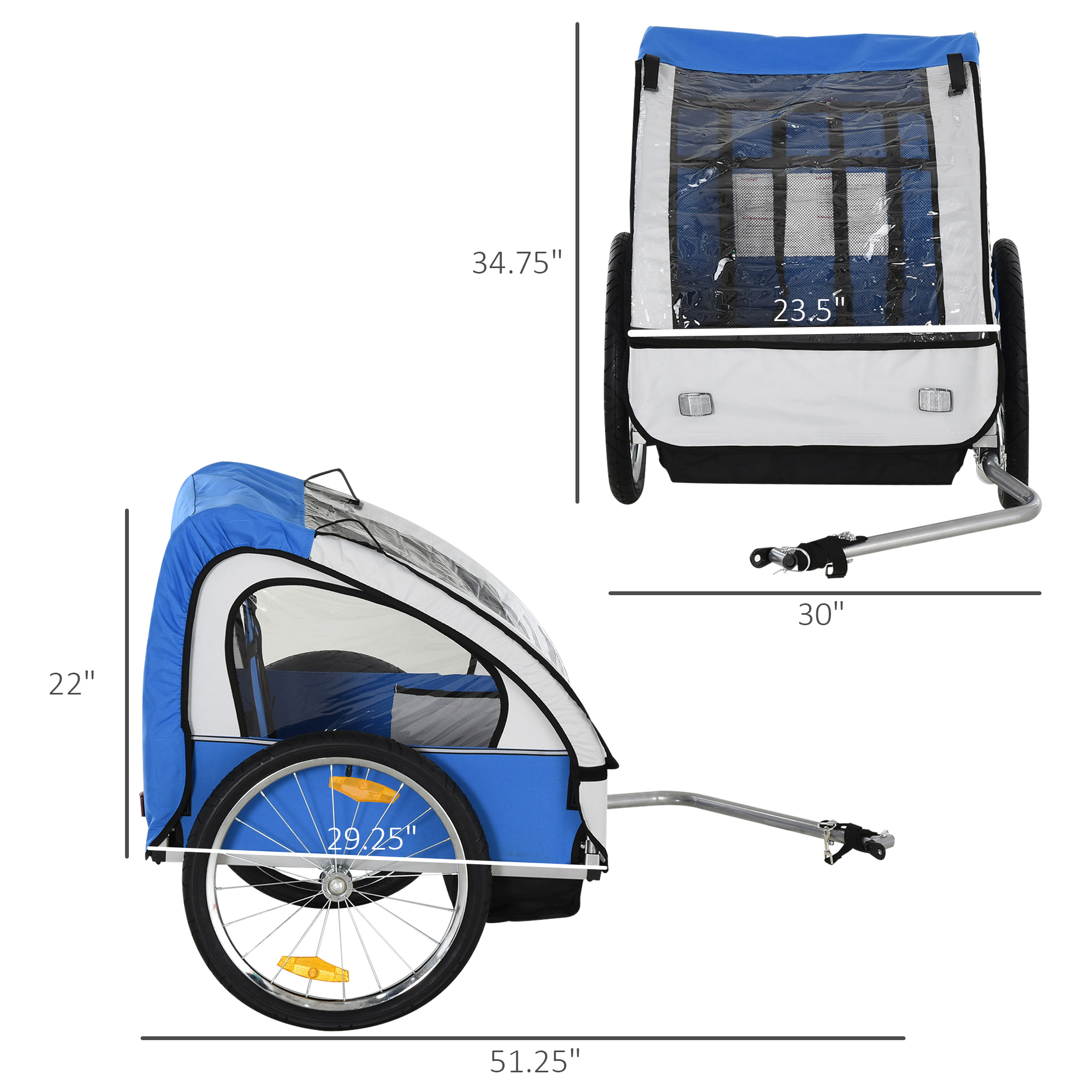 2-Seat Child Bike Trailer for Kids with a Strong Steel Frame, 5-Point Safety Harnesses, & Comfortable Seat, Blue photo 4