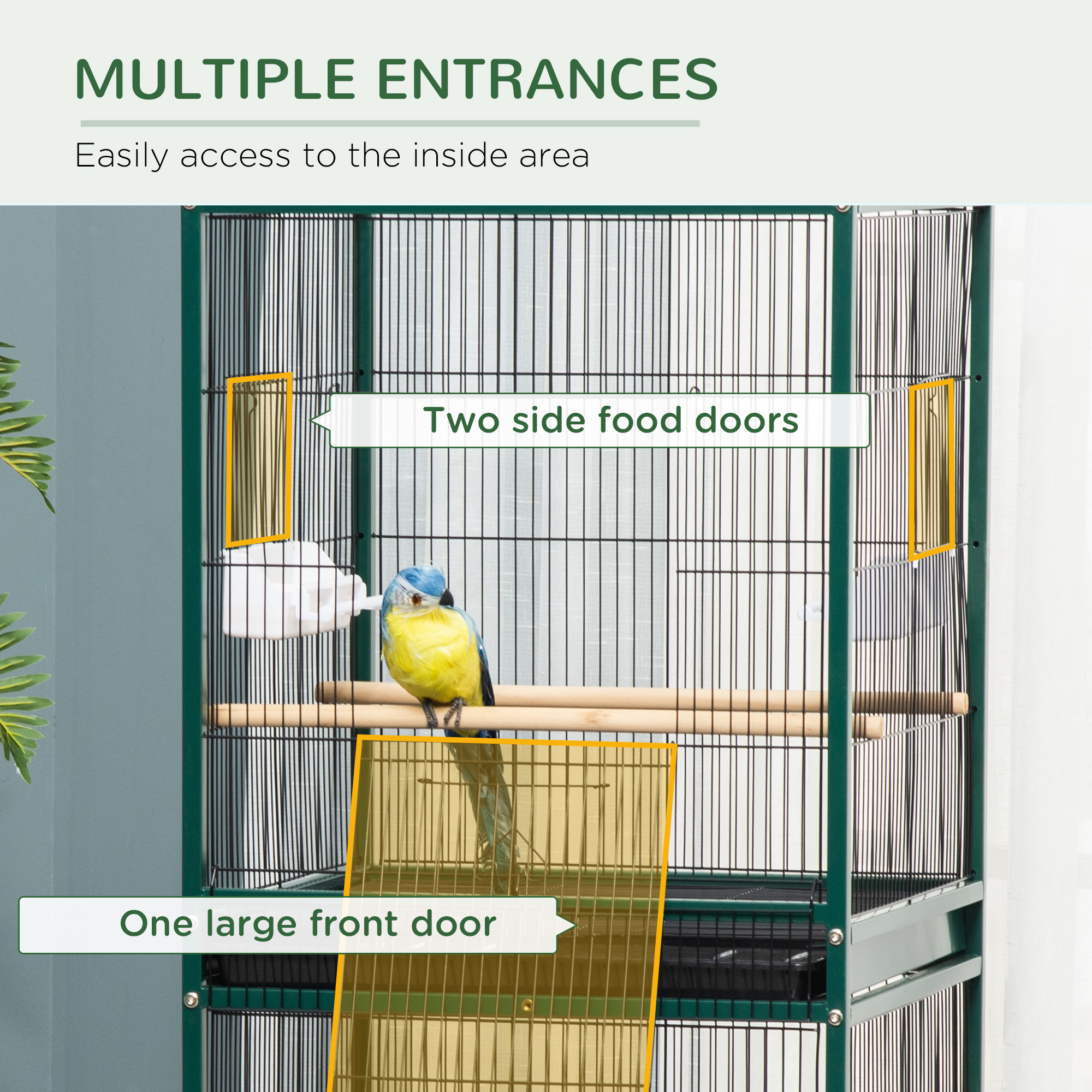 Large Bird Cage with 1.7 ft. Width for Wingspan, Bird Aviary Indoor with Multi-Door Design, Fit for a Canary, Finch, Conure, 55", Green photo 4