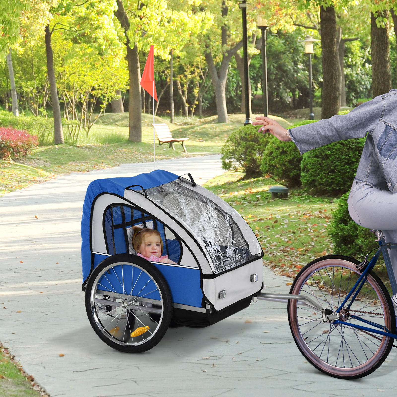 2-Seat Child Bike Trailer for Kids with a Strong Steel Frame, 5-Point Safety Harnesses, & Comfortable Seat, Blue photo 7