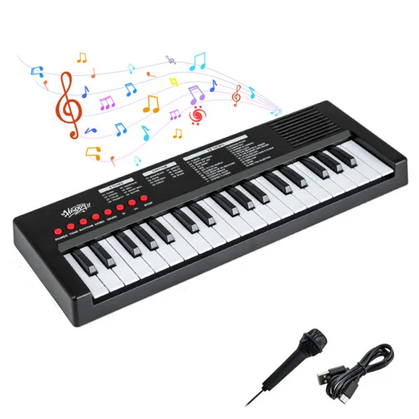 Black 37 Keys Kids Electronic Keyboard With Microphone, 8 Tones & 8 Rhythms Piano Toy For Ages 3+ photo 1