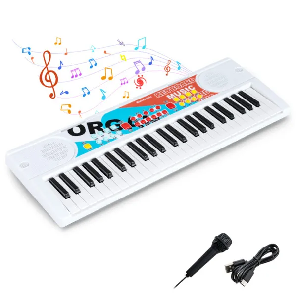 49 Keys Kids Electronic Keyboard With Microphone, 8 Tones & Rhythms Educational Music Toy For Age 3+ - White photo 6