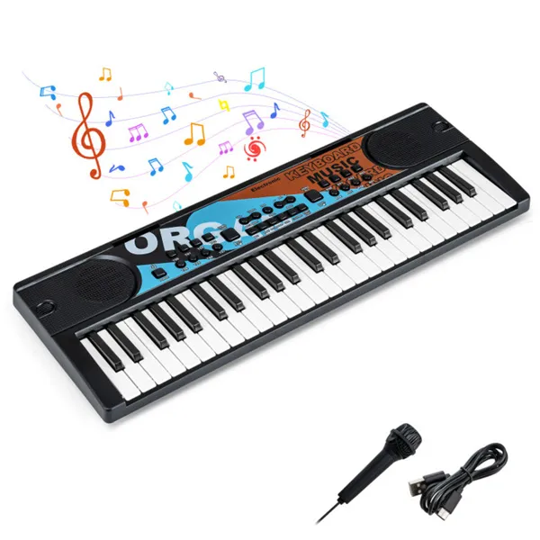 49 Keys Kids Electronic Keyboard With Microphone, 8 Tones & Rhythms Educational Music Toy For Age 3+ - Black photo 6