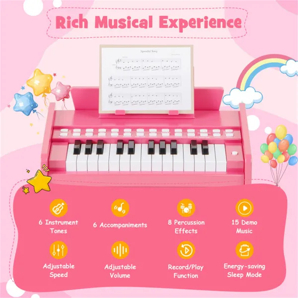 25 Keys Mini Digital Piano For Kids Age 3+, Lighted Teaching Mode With 6 Tones & 15 Demo Songs-Pink photo 5