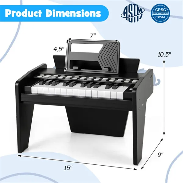 25 Keys Mini Digital Piano For Kids Age 3+, Lighted Teaching Mode With 6 Tones & 15 Demo Songs-Black photo 3