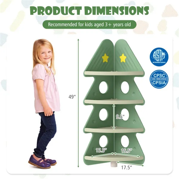4-Tier Kids Christmas Tree Corner Bookshelf, Anti-Falling Guardrails & Anti-Tipping Kit For 3 Years photo 6