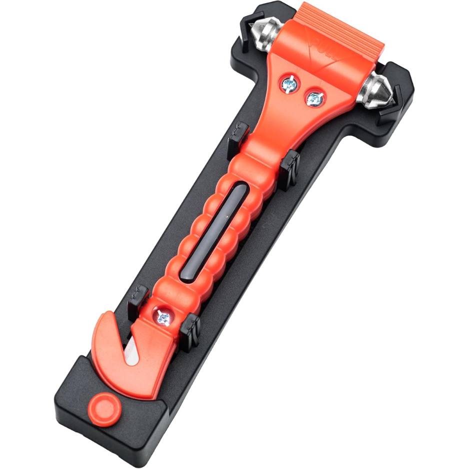 Car Emergency Escape Tool 2 Pack, Window Breaker And Seatbelt Cutter With Protective Bracket, Bright Orange photo 3