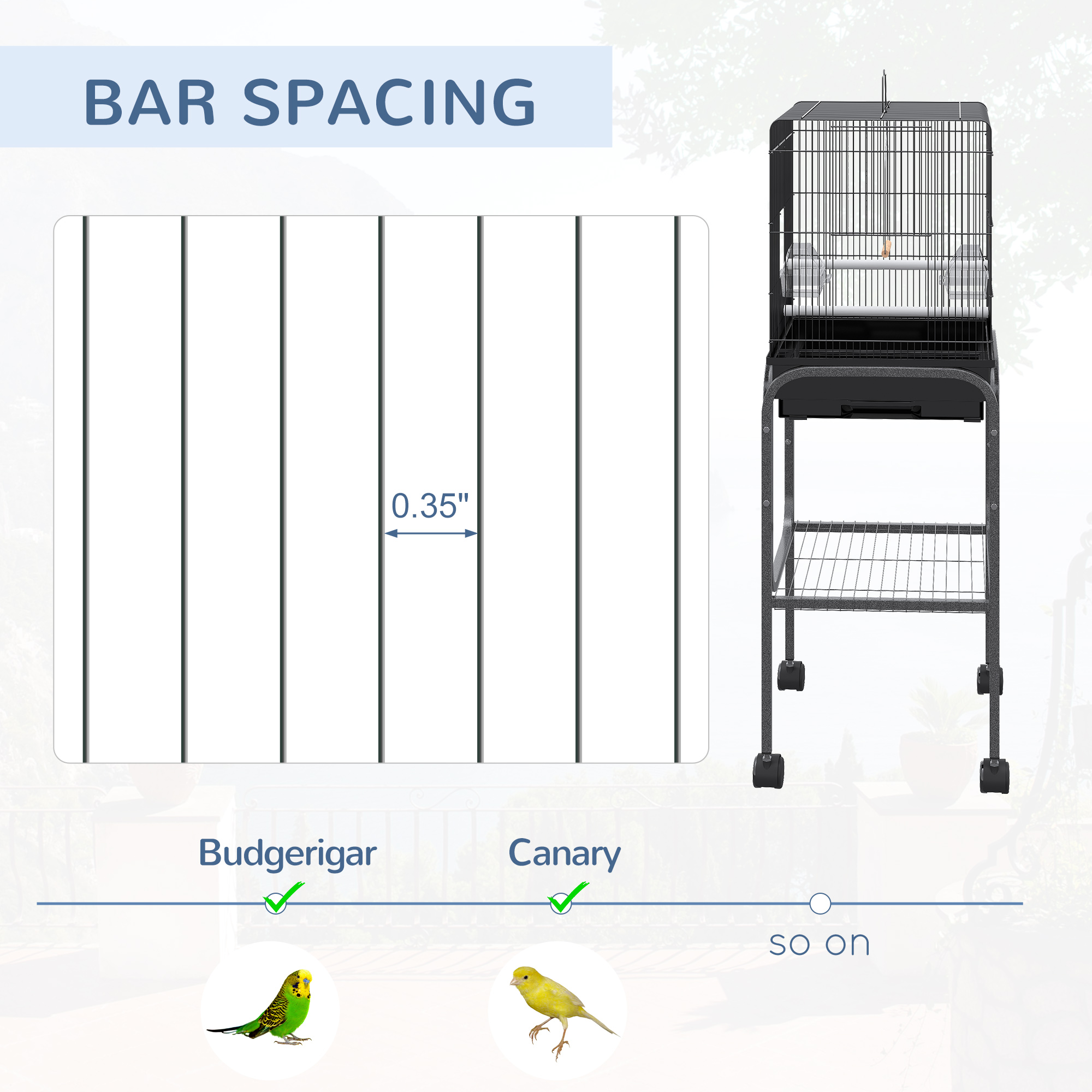 45-inch Metal Indoor Bird Cage, Parrot Cage, Bird Aviary with Detachable Rolling Stand, Storage Basket, and Accessories - Black photo 7