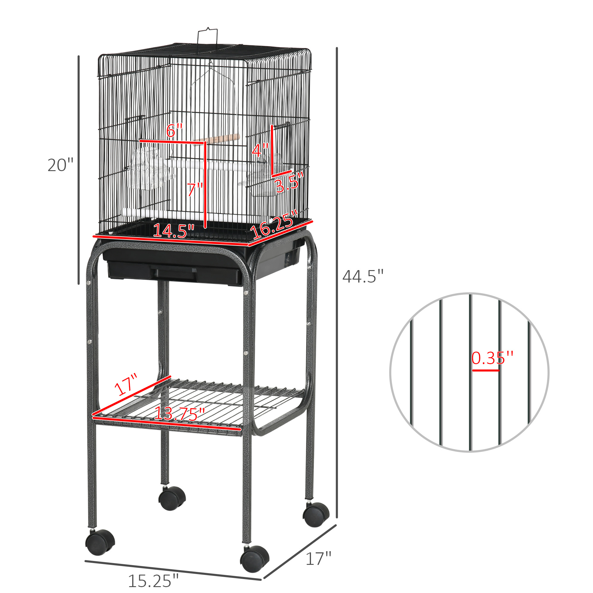 45-inch Metal Indoor Bird Cage, Parrot Cage, Bird Aviary with Detachable Rolling Stand, Storage Basket, and Accessories - Black photo 8