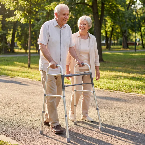 Silver Foldable Walker, 2-Button Folding Mechanism & 7-Level Adjustable Height (30"-36"), 350LBS Capacity photo 4