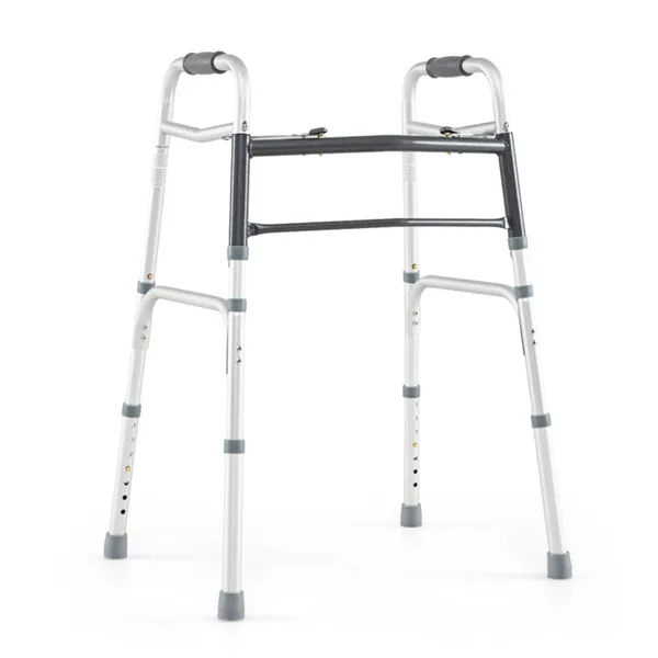 Silver Foldable Walker, 2-Button Folding Mechanism & 7-Level Adjustable Height (30"-36"), 350LBS Capacity photo 2