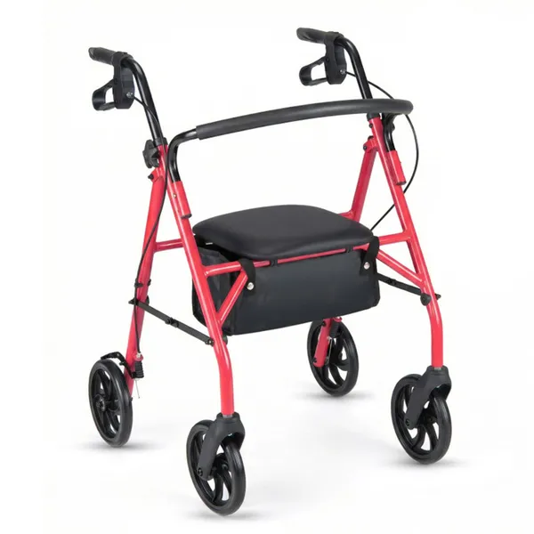 2-in-1 Rollator Walker With Seat (Red), 8-Inch Large Wheels & Versatile Braking System, Adjustable Height photo 5