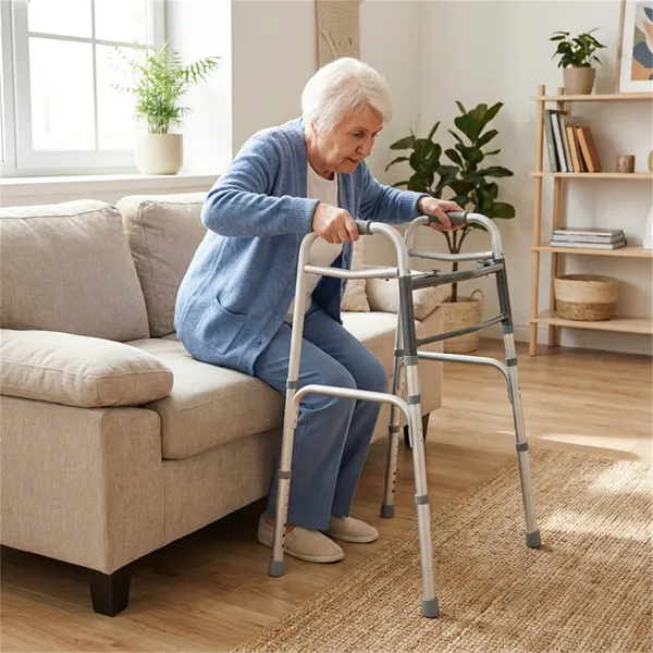 Silver Foldable Walker, 2-Button Folding Mechanism & 7-Level Adjustable Height (30"-36"), 350LBS Capacity photo 1