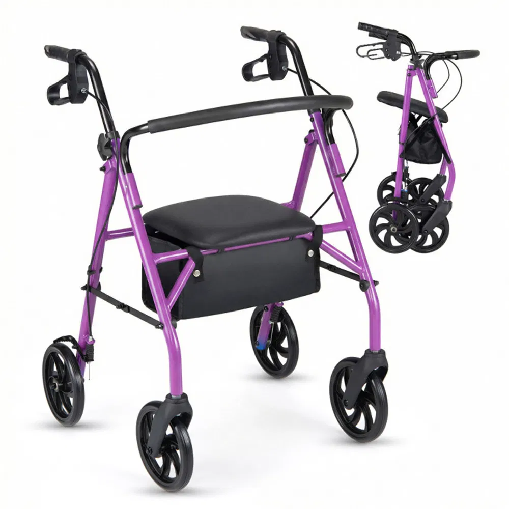 2-in-1 Rollator Walker With Seat (Purple), 8-Inch Large Wheels & Versatile Braking System, Adjustable Height photo 6