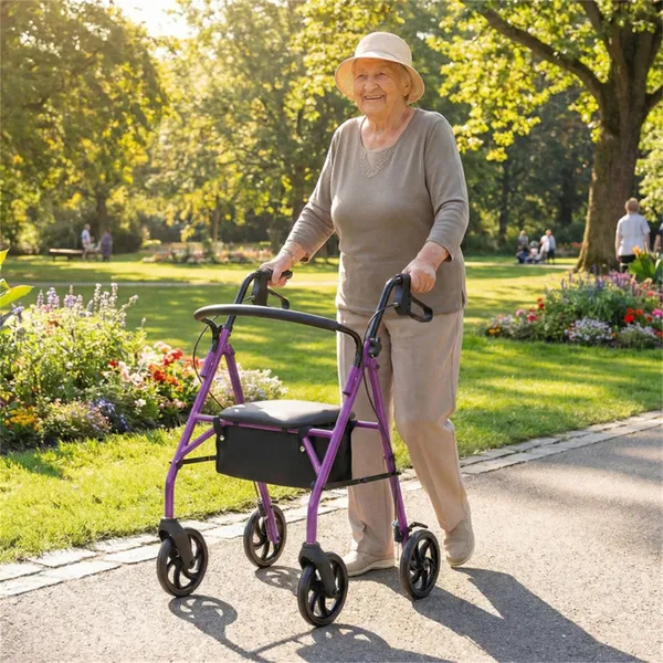 2-in-1 Rollator Walker With Seat (Purple), 8-Inch Large Wheels & Versatile Braking System, Adjustable Height photo 4