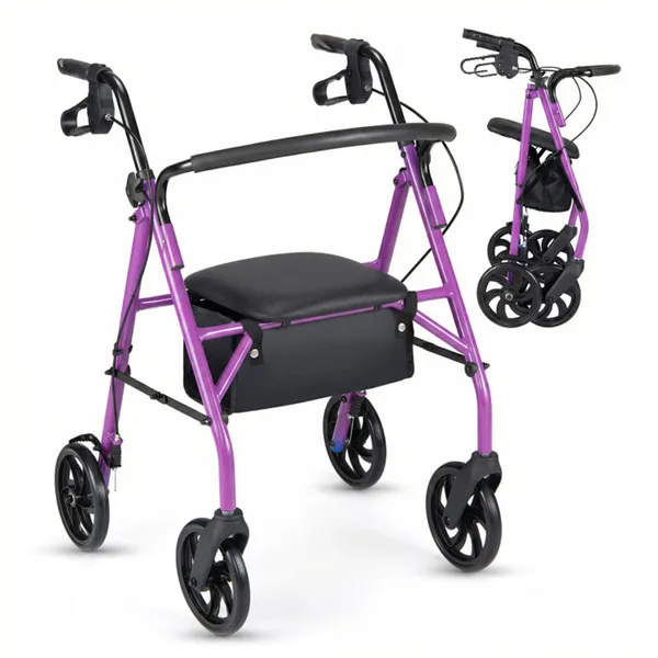 2-in-1 Rollator Walker With Seat (Purple), 8-Inch Large Wheels & Versatile Braking System, Adjustable Height photo 1