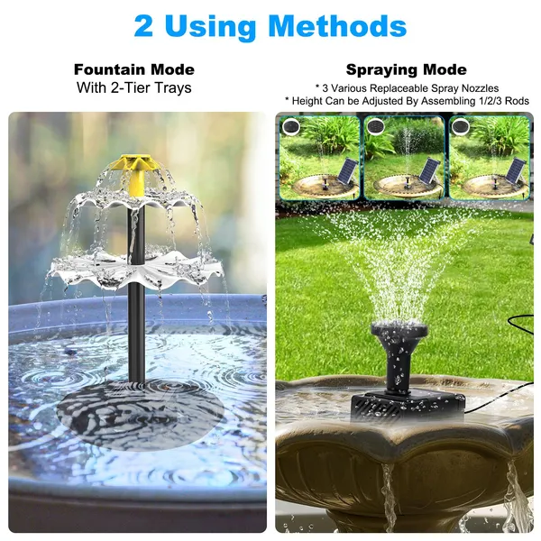 3-Tier Solar Bird Bath Fountain Solar Powered Water-Pump Waterfall Feature With Colorful Light 3 Nozzles 6W Solar Panel For Bird Bath Patio Yard Pond Garden photo 5