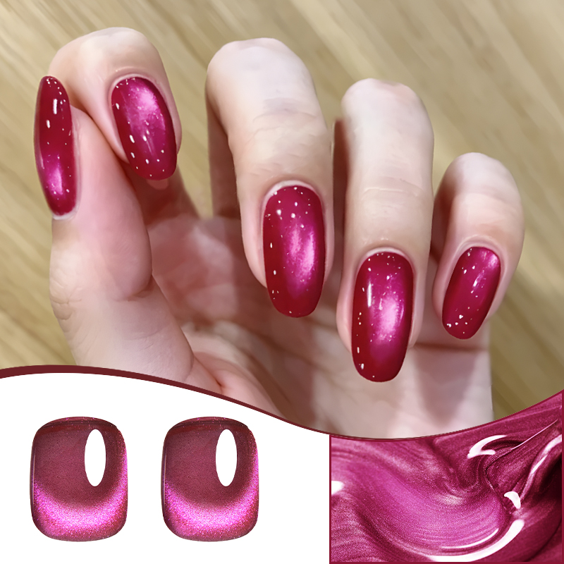 Ms Rainbow Starry Series 05 Cherry Red Cat Eye Gel Polish, 10ml, Glossy Red Shimmer Magnetic, Long Lasting Soak Off, Salon, Home Manicure, For DIY Nail Lovers photo 7